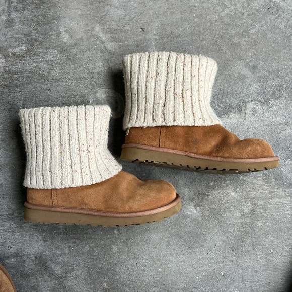 UGG Tan Suede Boots with Knit Cuff - Picture 1 of 7